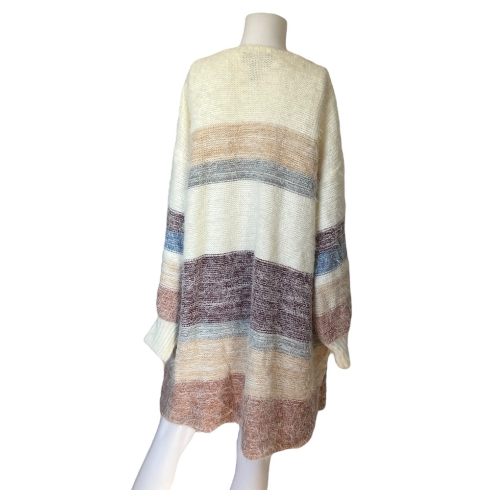 Oliver O Long Cardigan Sweater Fuzzy Knit Striped Open Front Womens Size XL - Picture 2 of 9